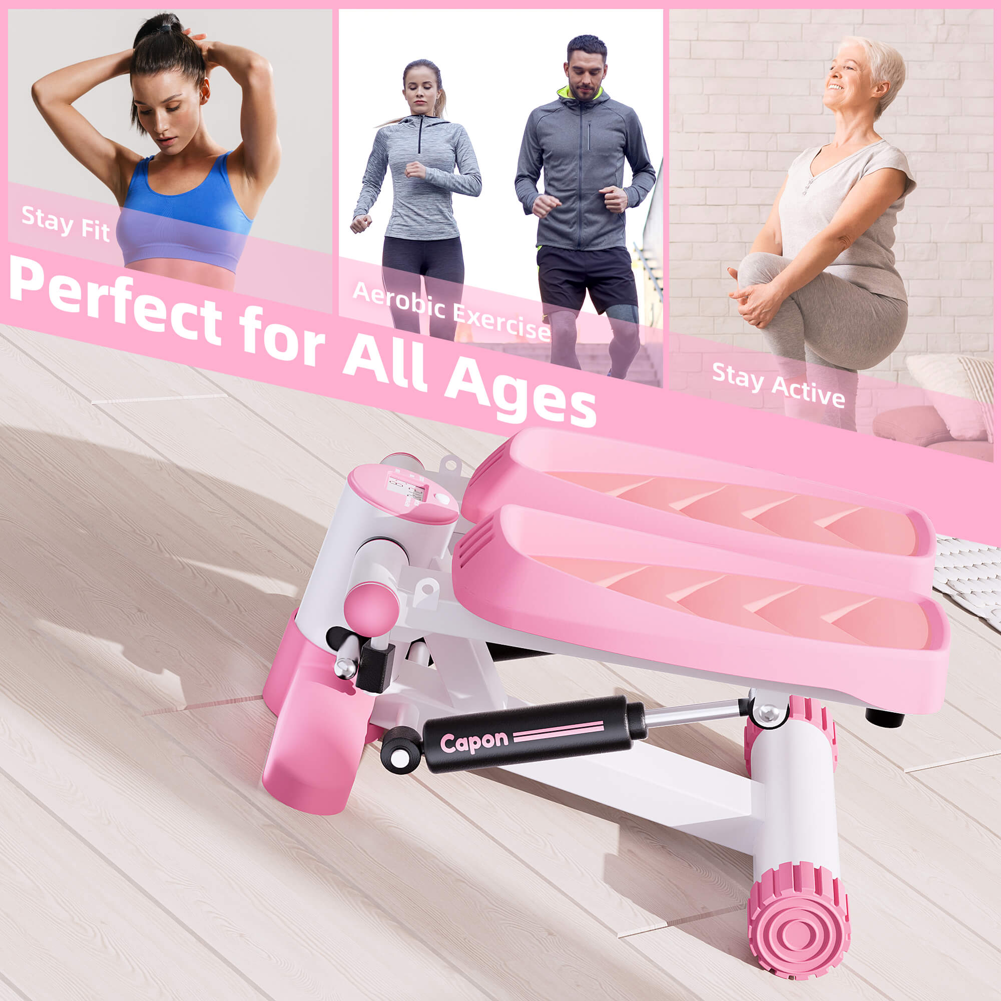 Capon Stair Stepper for Exercises, Portable Mini Steppers with Resistance Band & Non-Slip Mat, 330LB Weight Capacity and LCD Calories Display, Aerobic Fitness Stepper Machine for Home Office Workout Capon Stair Stepper for Exercises, Portable Mini Steppers with Resistance Band & Non-Slip Mat, 330LB Weight Capacity and LCD Calories Display, Aerobic Fitness Stepper Machine for Home Office Workout